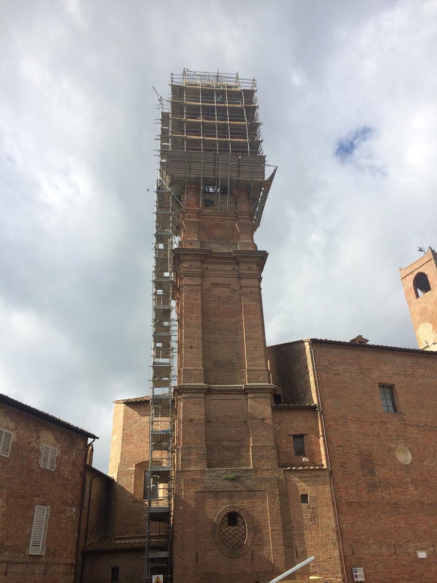 The Cathedral bell tower wrapped in scaffolding while it was being made safe