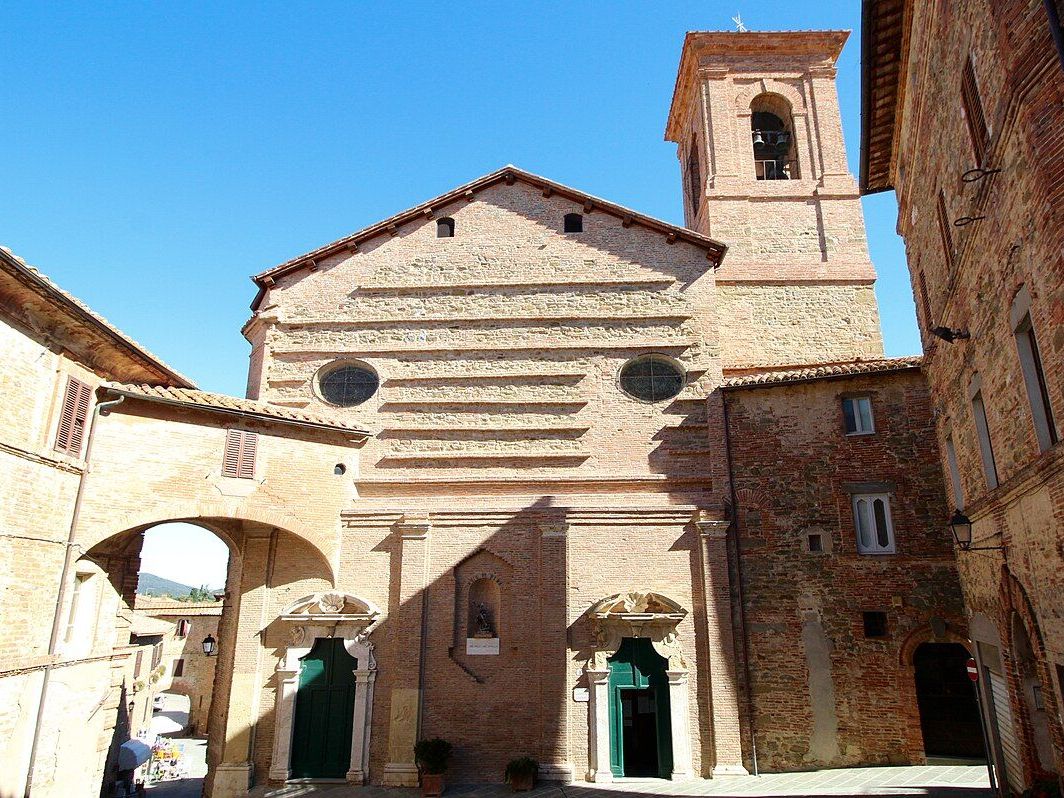 Brick façade of the Collegiate Church of San Michele Arcangelo in Panicale